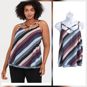 TORRID Womens Sophie Chiffon Strappy Swing Cami Blue Pink Diagonal Stripe Sz 1X